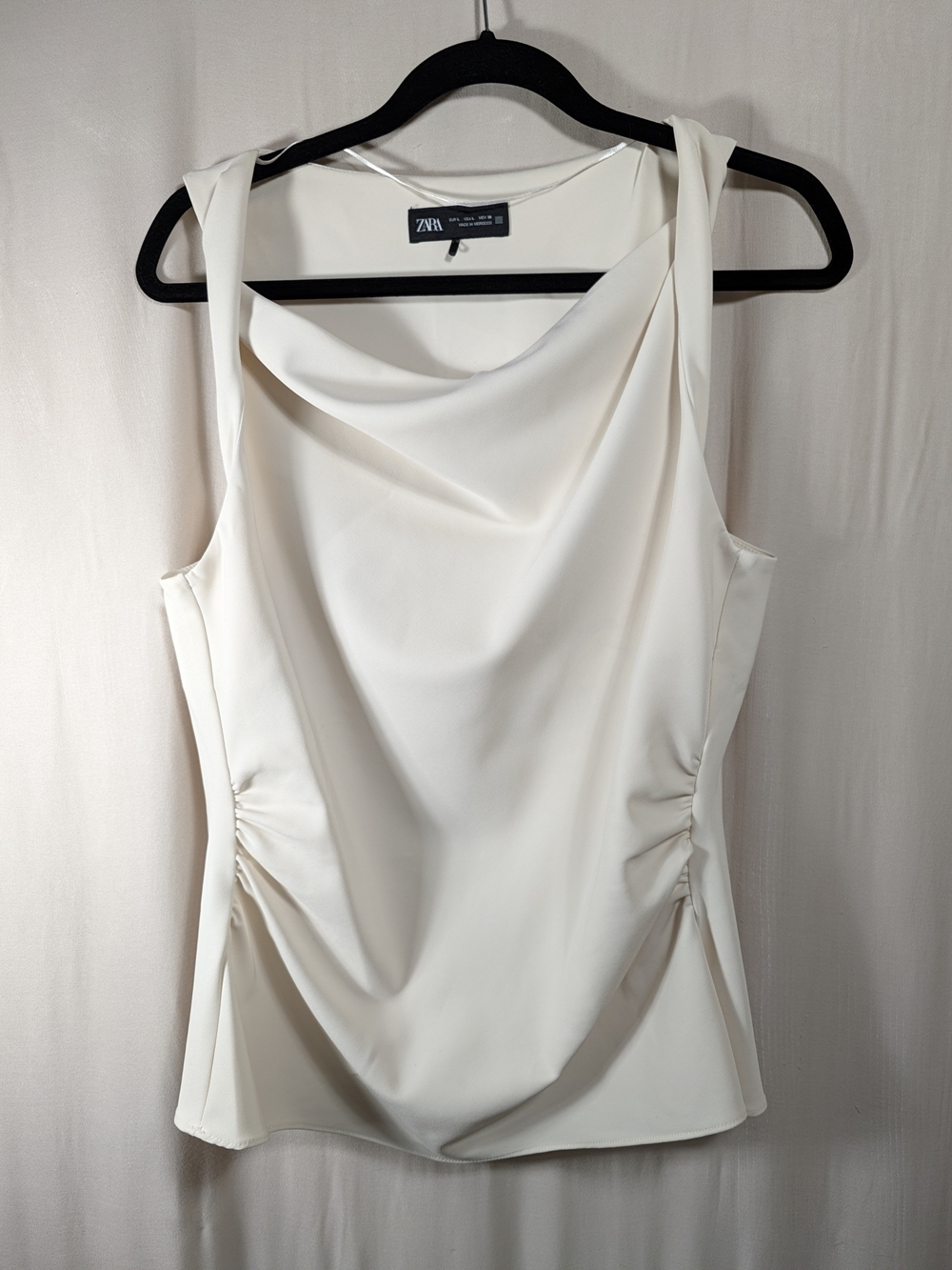 Zara Cream Draped Sleeveless Blouse